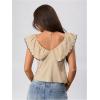 image:imageMakeMeChic Womens Bow Tie Front Sweetheart Blouse Ruffle Cap Sleeve Dressy Crop TopsApricot