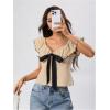 image:imageMakeMeChic Womens Bow Tie Front Sweetheart Blouse Ruffle Cap Sleeve Dressy Crop TopsApricot