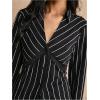 image:imageMakeMeChic Womens Button Down Blouses Lace Trim Striped V Neck Tops Long Sleeve Tie Back ShirtsBlack and White