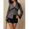 image:imageMakeMeChic Womens Button Down Blouses Lace Trim Striped V Neck Tops Long Sleeve Tie Back ShirtsGrey