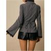 image:imageMakeMeChic Womens Button Down Blouses Lace Trim Striped V Neck Tops Long Sleeve Tie Back ShirtsGrey