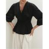 image:imageMakeMeChic Womens Button Down Dressy Blouse V Neck 34 Sleeve Ruffle Shirts TopsBlack
