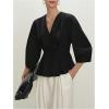 image:imageMakeMeChic Womens Button Down Dressy Blouse V Neck 34 Sleeve Ruffle Shirts TopsBlack