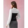 image:imageMakeMeChic Womens Casual Lantern Sleeve Blouse Collar V Neck Belted Color BlockOffice Shirt Work TopsBlack and White