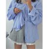 image:imageMakeMeChic Womens Casual Striped Button Down Shirt Long Sleeve Loose Boyfrined Blouse TopsBlue