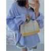 image:imageMakeMeChic Womens Casual Striped Button Down Shirt Long Sleeve Loose Boyfrined Blouse TopsBlue