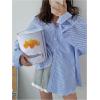image:imageMakeMeChic Womens Casual Striped Button Down Shirt Long Sleeve Loose Boyfrined Blouse TopsBlue