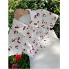 image:imageMakeMeChic Womens Cherry Button Down Shirt Collared Short Sleeve Blouse Crop TopsWhite