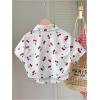 image:imageMakeMeChic Womens Cherry Button Down Shirt Collared Short Sleeve Blouse Crop TopsWhite