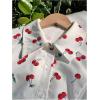 image:imageMakeMeChic Womens Cherry Button Down Shirt Collared Short Sleeve Blouse Crop TopsWhite