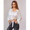 image:imageMakeMeChic Womens Chiffon Blouses Going Out Tops Long Sleeve Collared Shirt Oversized Blouse TopWhite