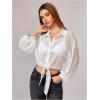 image:imageMakeMeChic Womens Chiffon Blouses Going Out Tops Long Sleeve Collared Shirt Oversized Blouse TopWhite