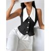 image:imageMakeMeChic Womens Colorblock Suit Vest Button Down Sleeveless Work Outerwear WaistcoatBlack