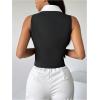 image:imageMakeMeChic Womens Colorblock Suit Vest Button Down Sleeveless Work Outerwear WaistcoatBlack
