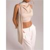 image:imageMakeMeChic Womens Crop Tops Elegant Blouse Sleeveless Mock Neck Ruched Tank Top with ScarfApricot