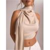 image:imageMakeMeChic Womens Crop Tops Elegant Blouse Sleeveless Mock Neck Ruched Tank Top with ScarfApricot