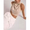 image:imageMakeMeChic Womens Crop Tops Elegant Blouse Sleeveless Mock Neck Ruched Tank Top with ScarfApricot