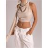 image:imageMakeMeChic Womens Crop Tops Elegant Blouse Sleeveless Mock Neck Ruched Tank Top with ScarfApricot