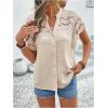 image:imageMakeMeChic Womens Dressy Blouse Eyelet Embroidery V Neck Top Button Down Ruffle Sleeve Hollow Out TopsApricot