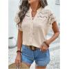 image:imageMakeMeChic Womens Dressy Blouse Eyelet Embroidery V Neck Top Button Down Ruffle Sleeve Hollow Out TopsApricot