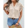 image:imageMakeMeChic Womens Dressy Blouse Eyelet Embroidery V Neck Top Button Down Ruffle Sleeve Hollow Out TopsApricot