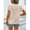 image:imageMakeMeChic Womens Dressy Blouse Eyelet Embroidery V Neck Top Button Down Ruffle Sleeve Hollow Out TopsApricot