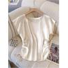 image:imageMakeMeChic Womens Fall Satin Tops Crew Neck Blouse Ruched Drawstring Side Short Sleeve TopsApricot