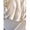image:imageMakeMeChic Womens Fall Satin Tops Crew Neck Blouse Ruched Drawstring Side Short Sleeve TopsApricot
