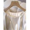 image:imageMakeMeChic Womens Fall Satin Tops Crew Neck Blouse Ruched Drawstring Side Short Sleeve TopsApricot