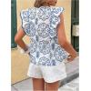 image:imageMakeMeChic Womens Floral Blouse Crew Neck Cap Sleeve Ruffle Embroidery Dressy Summer ShirtBlue and White