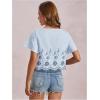 image:imageMakeMeChic Womens Floral Blouse Tie V Neck Short Sleeve Scallop Trim Summer Crop TopsBlue