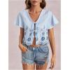 image:imageMakeMeChic Womens Floral Blouse Tie V Neck Short Sleeve Scallop Trim Summer Crop TopsBlue