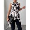 image:imageMakeMeChic Womens Floral Crew Neck Blouse High Low Sleeveless Belted Shirt TopsMulticolor