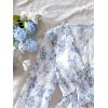 image:imageMakeMeChic Womens Floral Crop Tops V Neck Tie Front Ruffle Hem Long Sleeve Peplum BlouseBlue and White