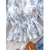 image:imageMakeMeChic Womens Floral Crop Tops V Neck Tie Front Ruffle Hem Long Sleeve Peplum BlouseBlue and White