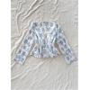 image:imageMakeMeChic Womens Floral Crop Tops V Neck Tie Front Ruffle Hem Long Sleeve Peplum BlouseBlue and White