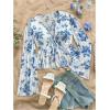 image:imageMakeMeChic Womens Floral Crop Tops V Neck Tie Front Ruffle Hem Long Sleeve Peplum BlouseBlue and White B