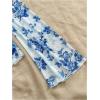 image:imageMakeMeChic Womens Floral Crop Tops V Neck Tie Front Ruffle Hem Long Sleeve Peplum BlouseBlue and White B