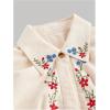 image:imageMakeMeChic Womens Floral Embroidered Button Down Shirt Cap Sleeve Shirred Blouse Crop TopsApricot