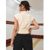 image:imageMakeMeChic Womens Floral Embroidered Button Down Shirt Cap Sleeve Shirred Blouse Crop TopsApricot