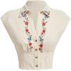 image:imageMakeMeChic Womens Floral Embroidered Button Down Shirt Cap Sleeve Shirred Blouse Crop TopsApricot