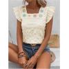 image:imageMakeMeChic Womens Floral Embroidery Blouse Flutter Sleeve Square Neck Textured Summer ShirtApricot