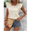image:imageMakeMeChic Womens Floral Embroidery Blouse Flutter Sleeve Square Neck Textured Summer ShirtApricot
