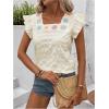 image:imageMakeMeChic Womens Floral Embroidery Blouse Flutter Sleeve Square Neck Textured Summer ShirtApricot