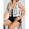 image:imageMakeMeChic Womens Floral Embroidery Vest Tie Front Sleeveless Vintage Crop TopsBlack and White