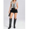 image:imageMakeMeChic Womens Floral Embroidery Vest Tie Front Sleeveless Vintage Crop TopsBlack and White