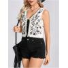 image:imageMakeMeChic Womens Floral Embroidery Vest Tie Front Sleeveless Vintage Crop TopsBlack and White