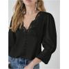 image:imageMakeMeChic Womens Floral Lace Lantern Sleeve Blouse V Neck Button Front Dressy TopsBlack