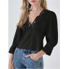 image:imageMakeMeChic Womens Floral Lace Lantern Sleeve Blouse V Neck Button Front Dressy TopsBlack