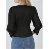 image:imageMakeMeChic Womens Floral Lace Lantern Sleeve Blouse V Neck Button Front Dressy TopsBlack